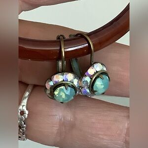 Aquamarine Crystal Liz Palacios Opal Swarovski Crystal Earrings Antiqued Brass